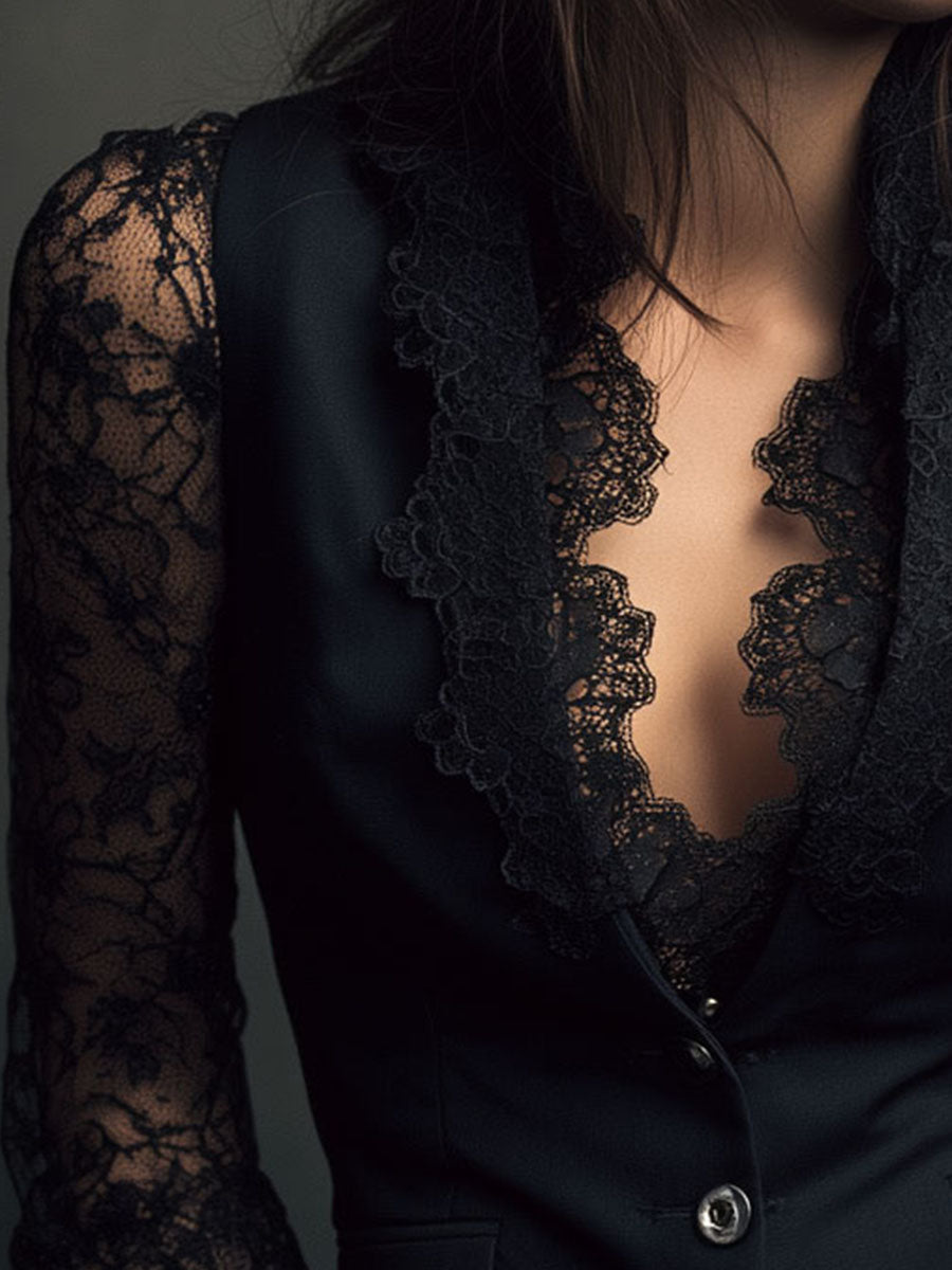 Avelle Paris | Haut Blazer Noir à Manches Semi-Transparentes Margaux