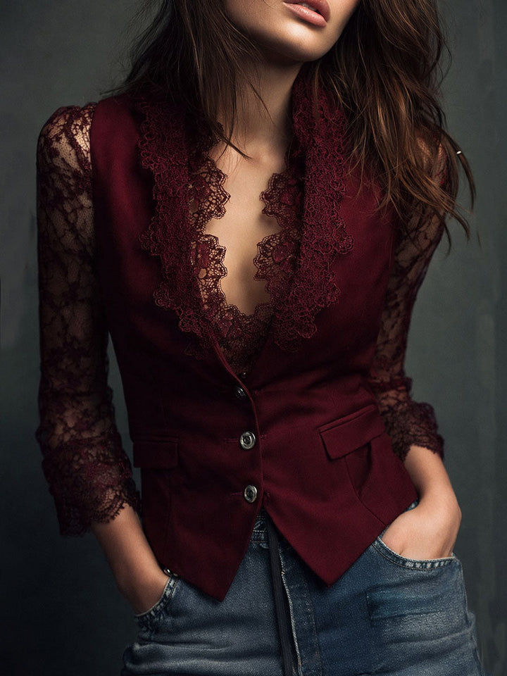 Avelle Paris | Haut Blazer Noir à Manches Semi-Transparentes Margaux