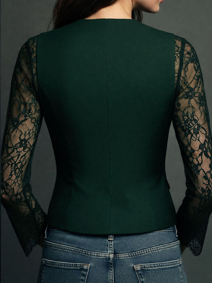 Avelle Paris | Haut Blazer Noir à Manches Semi-Transparentes Margaux