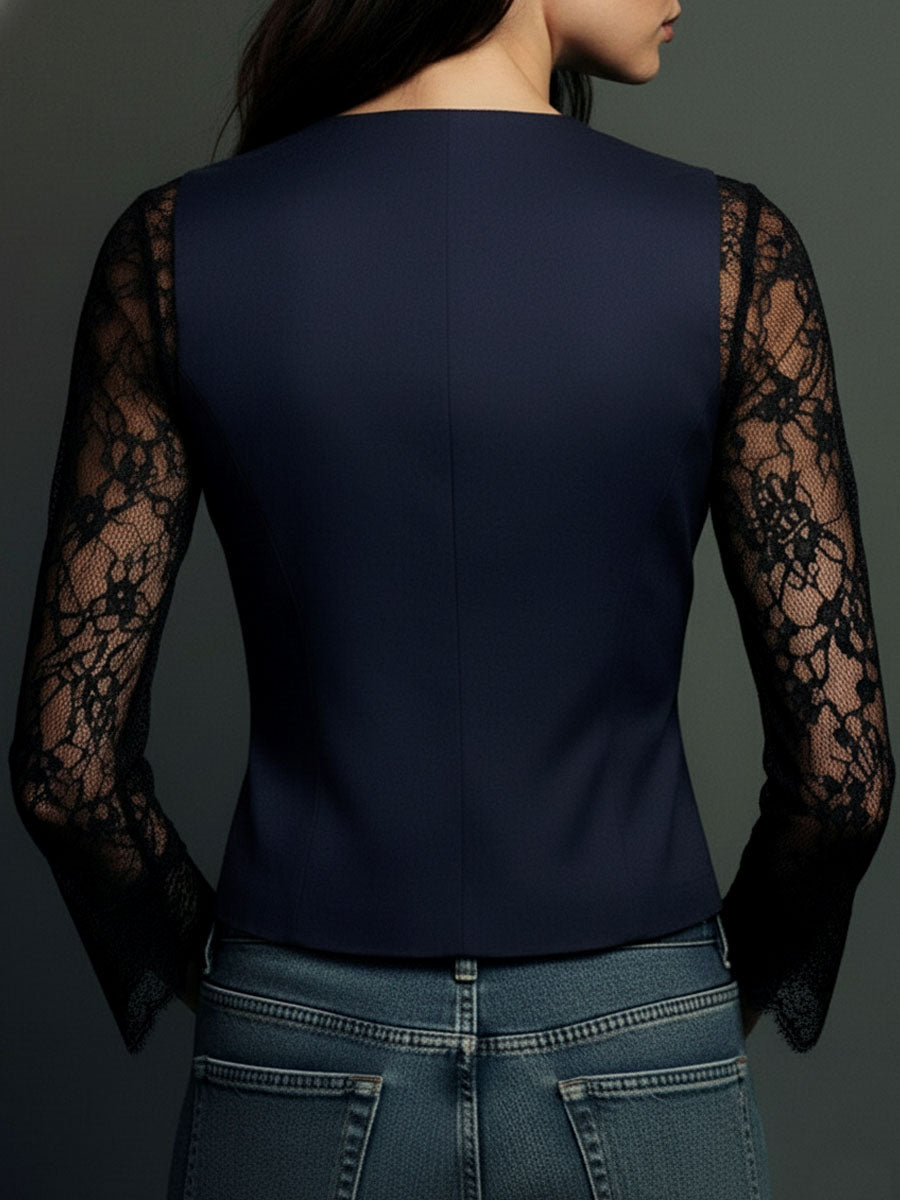 Avelle Paris | Haut Blazer Noir à Manches Semi-Transparentes Margaux