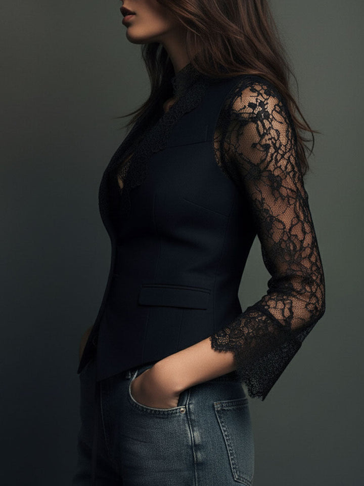 Avelle Paris | Haut Blazer Noir à Manches Semi-Transparentes Margaux