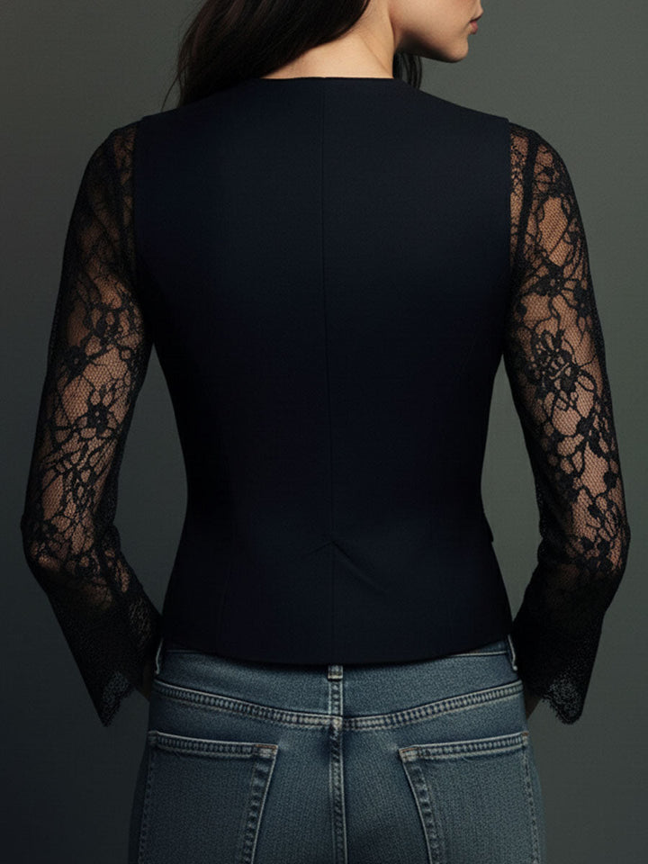 Avelle Paris | Haut Blazer Noir à Manches Semi-Transparentes Margaux